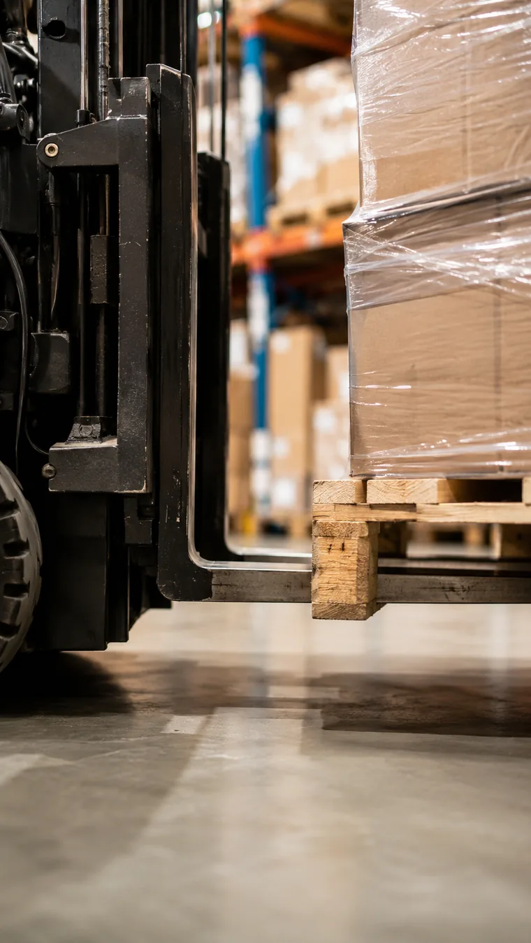 Forks lifting a pallet off the floor