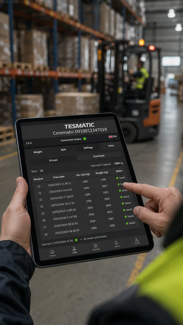 Tablet showing recorded load data