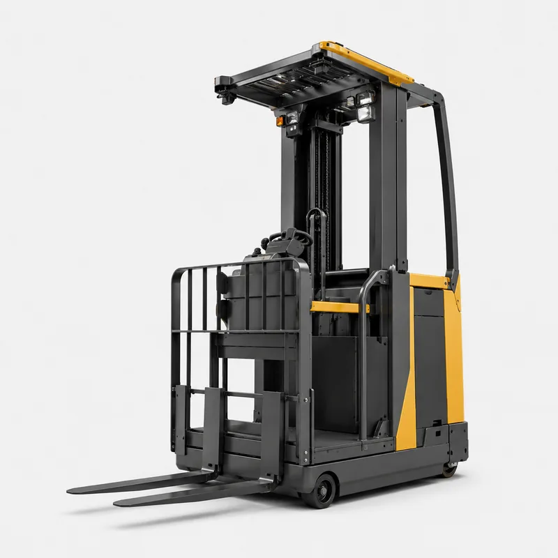Order picker in a racking aisle