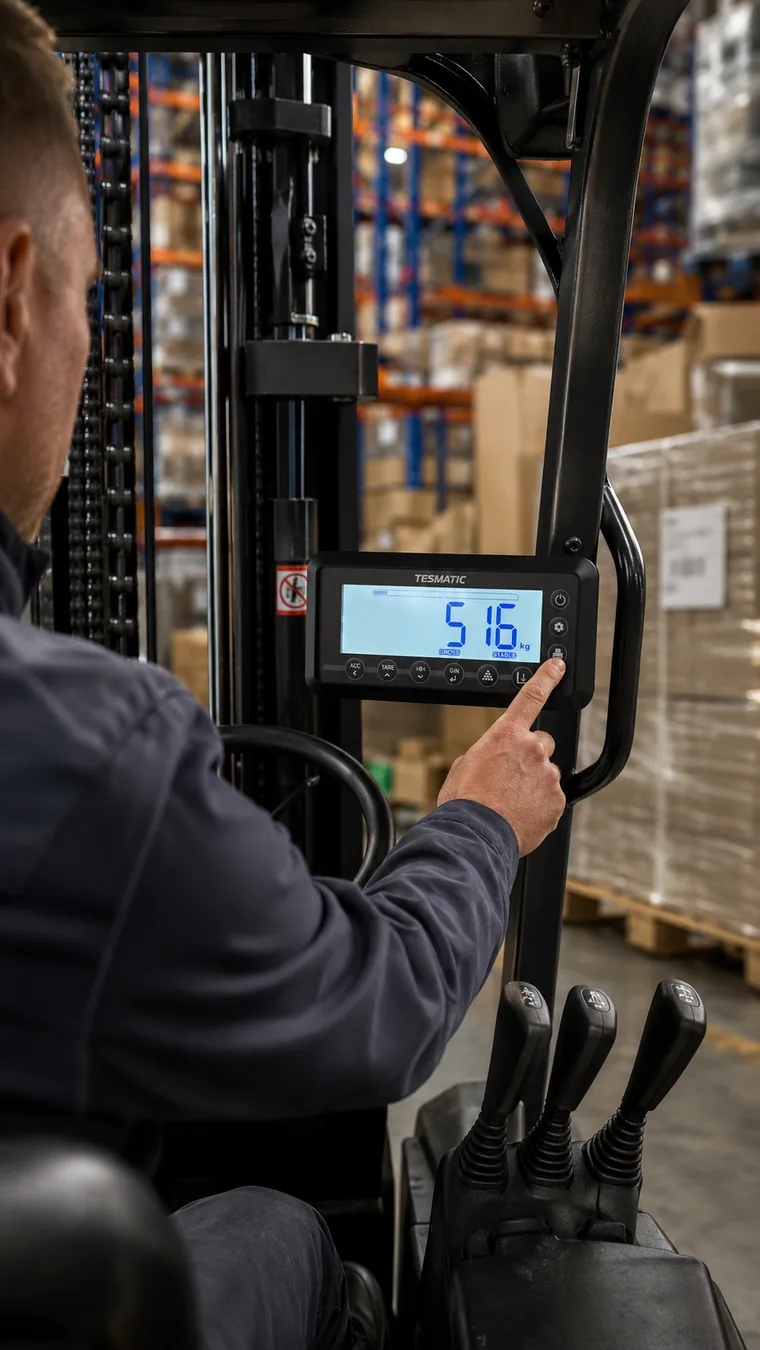 Operator display showing a live weight reading